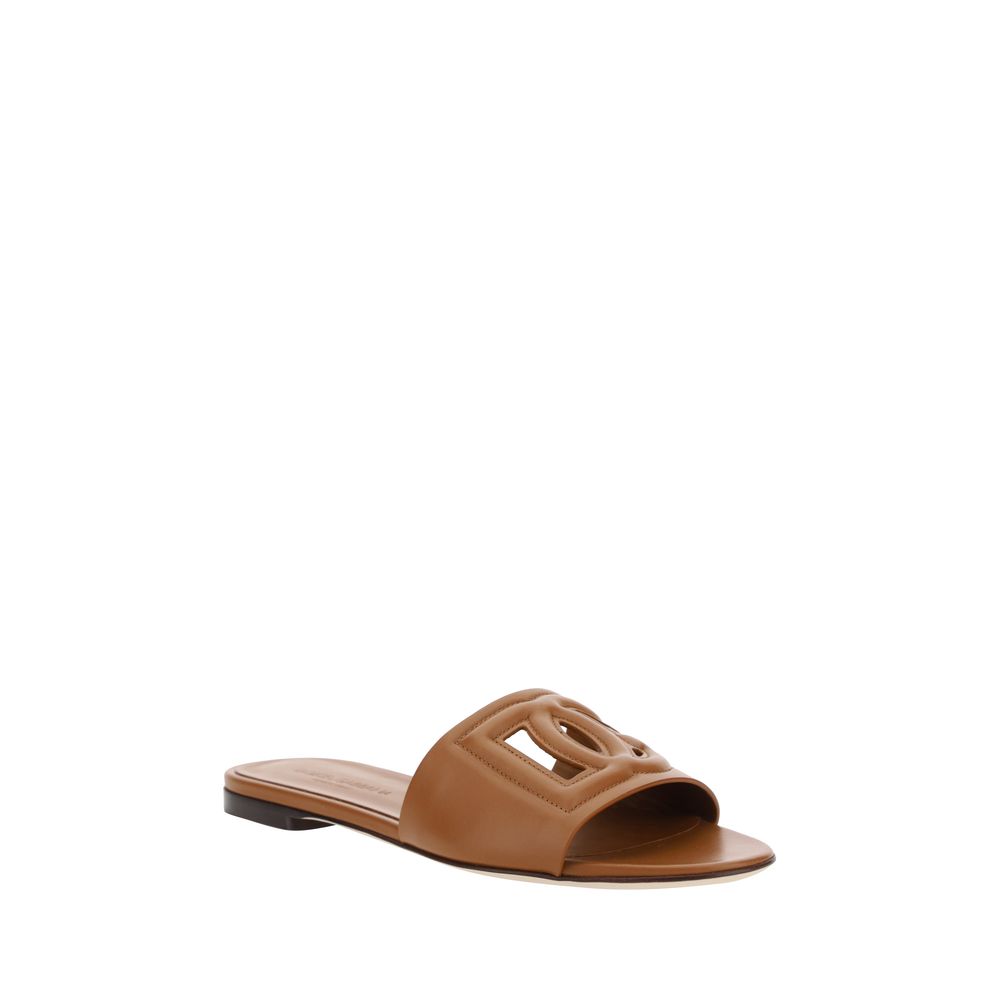 Dolce & Gabbana Brown Calf Leather Bos Taurus Flat Sandals - Image 3