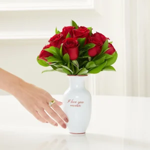 VASO PORCELANA LOVE COM ROSAS VERMELHAS
