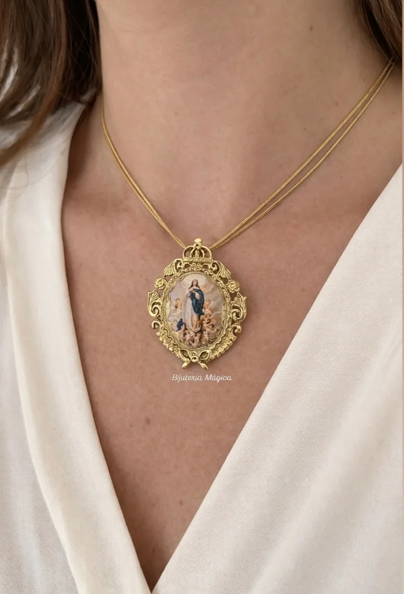 Colar Nossa Senhora (Imaculada Conceição) Vintage Dourado