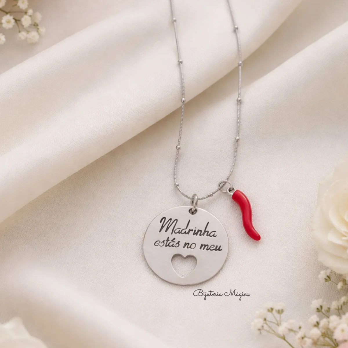 Colar Madrinha Medalha em Aço com Pimenta - Image 3