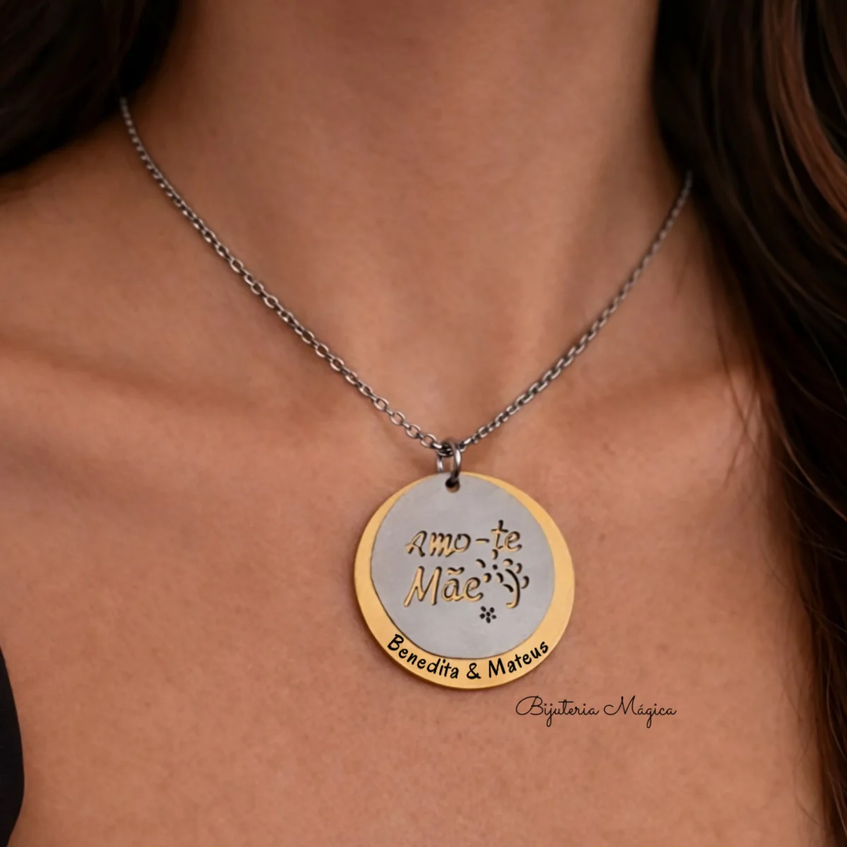 Colar Medalha “Amo-te Mãe” Personalizado 30mm em Aço Inoxidável - Image 2