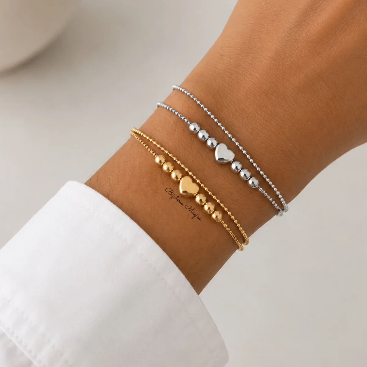 Pulseira Coração & Bolinhas em Aço - Image 2