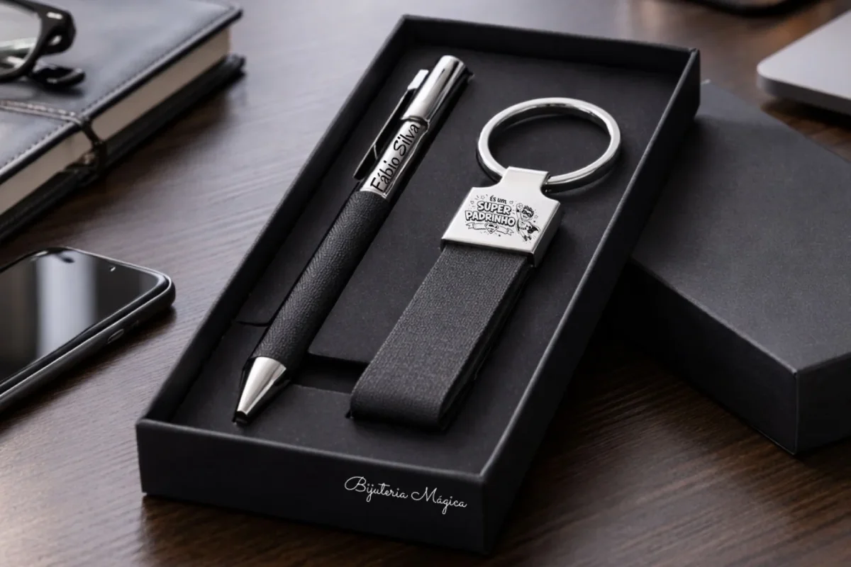 Conjunto Presente Padrinho – Caneta e Porta-Chaves Personalizados - Image 2