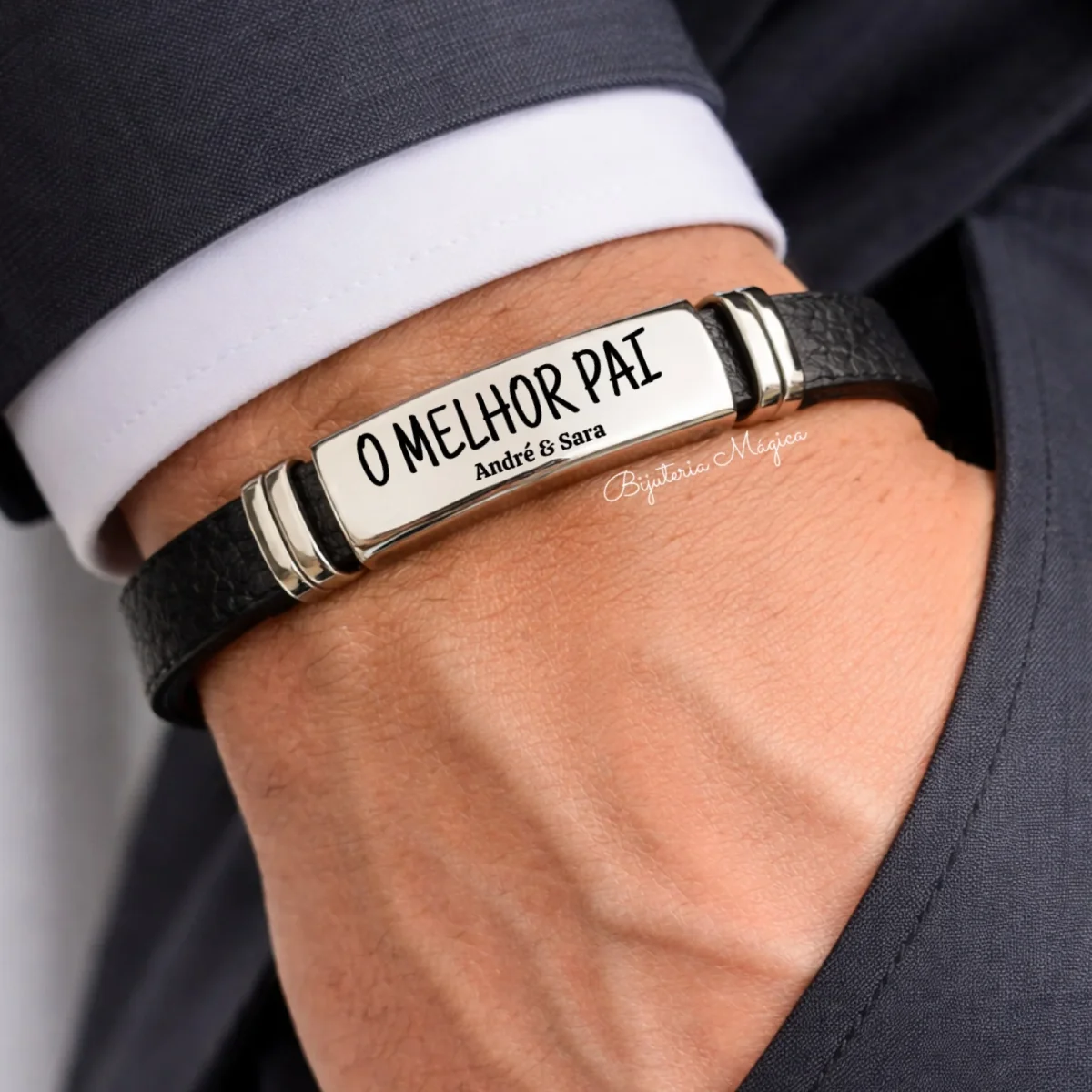 Pulseira O Melhor Pai – Couro Preto e Aço